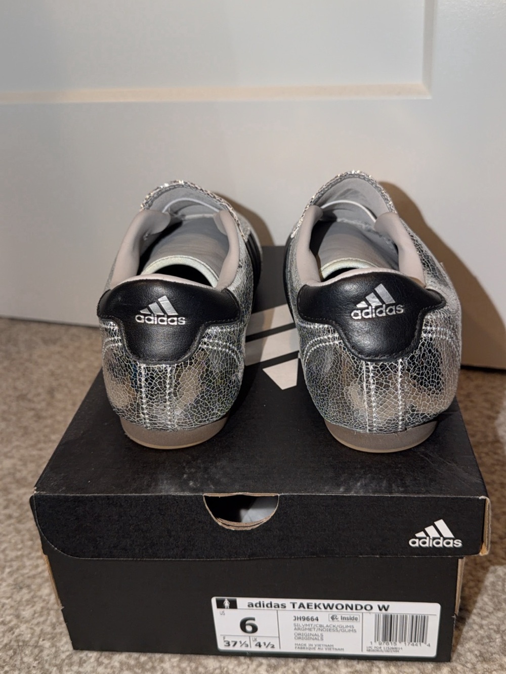 adidas Metallic Silver Sneakers with Black Stripes - Picture 3 of 5
